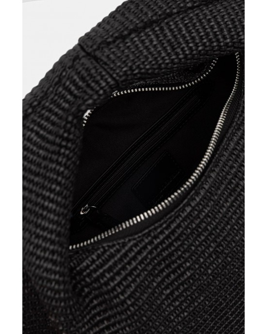 Karl Lagerfeld Box Logo Raffia Hobo Black Τσάντα Χειρός