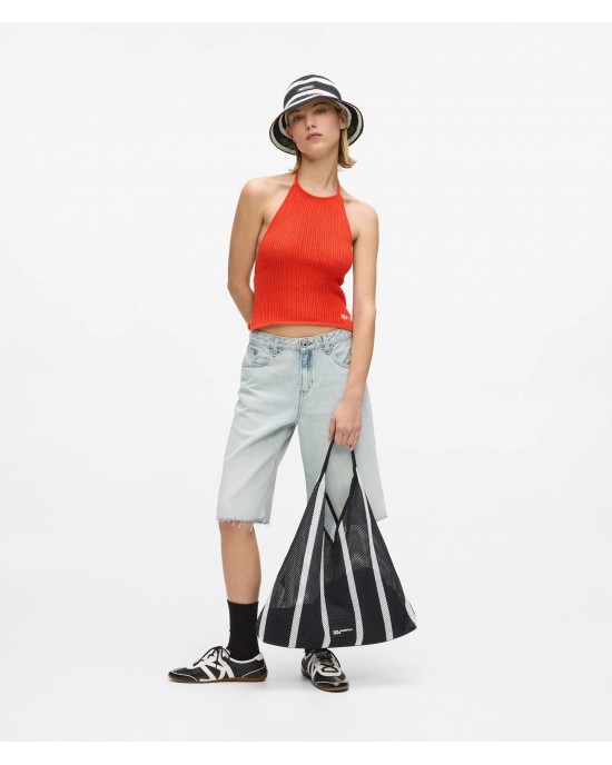 Karl Lagerfeld Striped Mesh Tote Black/White Τσάντα