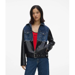 Karl Lagerfeld Jeans Faux-leather & Denim Washed Dark Τζάκετ