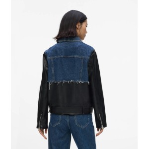 Karl Lagerfeld Jeans Faux-leather & Denim Washed Dark Τζάκετ