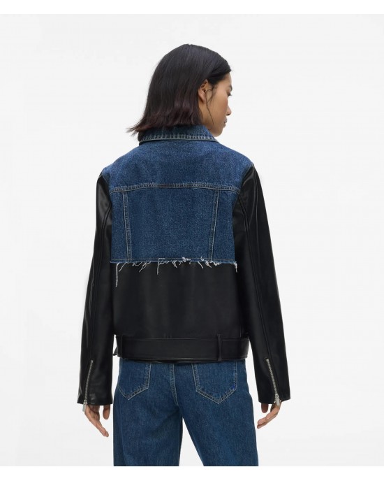 Karl Lagerfeld Jeans Faux-leather & Denim Washed Dark Τζάκετ