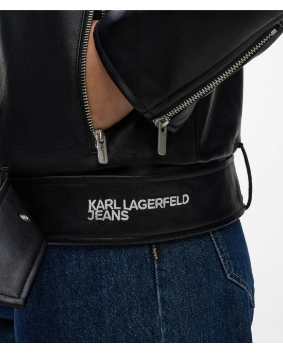 Karl Lagerfeld Jeans Faux-leather & Denim Washed Dark Τζάκετ