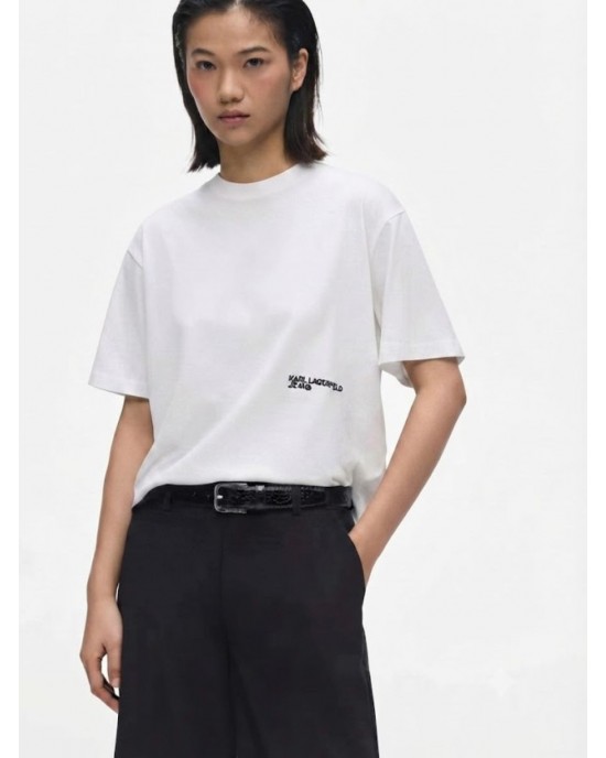 Karl Lagerfeld Jeans Regular Fit Flocked Floral T-shirt White Μπλούζα