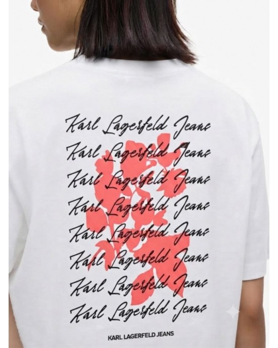 Karl Lagerfeld Jeans Regular Fit Flocked Floral T-shirt White Μπλούζα