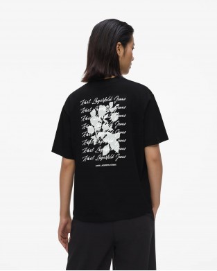 Karl Lagerfeld Jeans Regular Fit Flocked Floral T-shirt Black Μπλούζα
