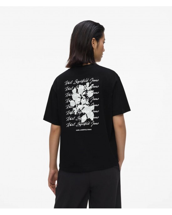 Karl Lagerfeld Jeans Regular Fit Flocked Floral T-shirt Black Μπλούζα