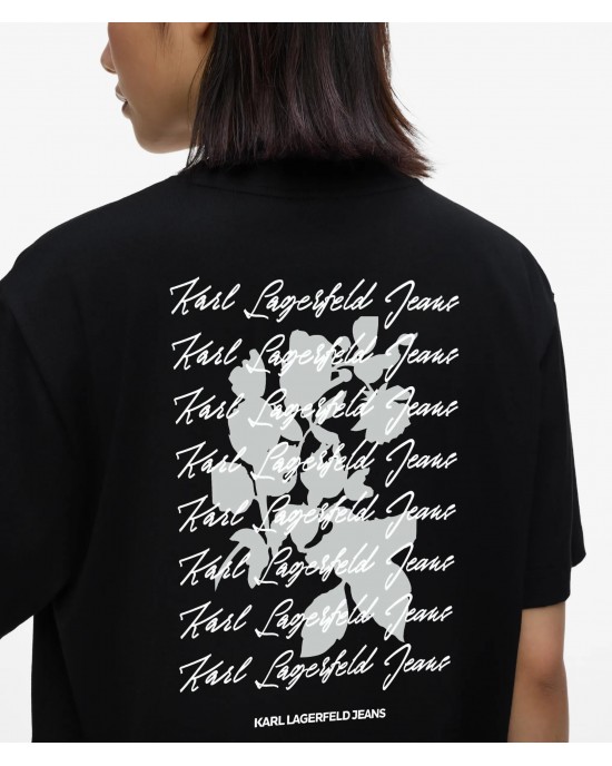 Karl Lagerfeld Jeans Regular Fit Flocked Floral T-shirt Black Μπλούζα