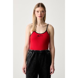 Karl Lagerfeld Jeans Ribbed Body High Risk Red Μπλούζα