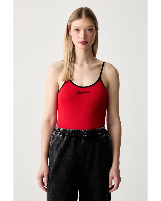 Karl Lagerfeld Jeans Ribbed Body High Risk Red Μπλούζα