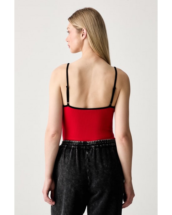 Karl Lagerfeld Jeans Ribbed Body High Risk Red Μπλούζα