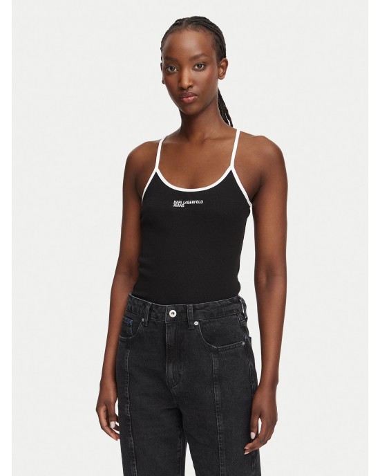 Karl Lagerfeld Jeans Ribbed Body Black Μπλούζα