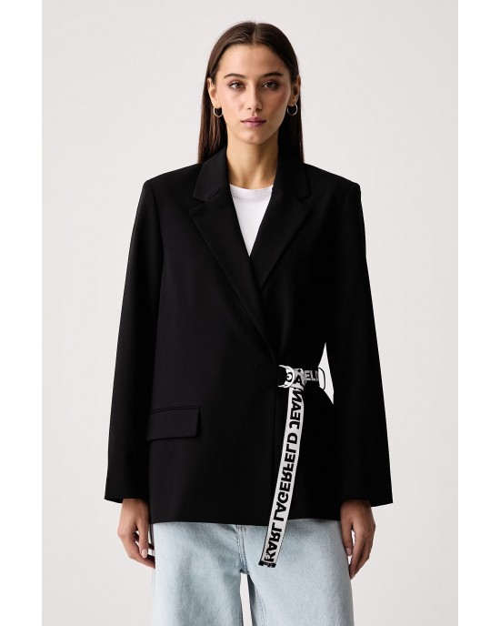 Karl Lagerfeld Jeans Logo Belted Black Σακάκι