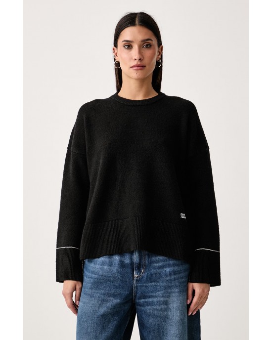 Karl Lagerfeld Jeans Contrast Stitch Black Πουλόβερ