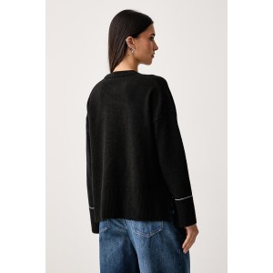 Karl Lagerfeld Jeans Contrast Stitch Black Πουλόβερ