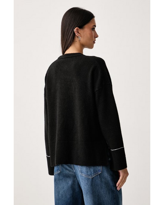 Karl Lagerfeld Jeans Contrast Stitch Black Πουλόβερ