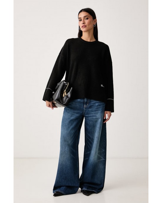 Karl Lagerfeld Jeans Contrast Stitch Black Πουλόβερ