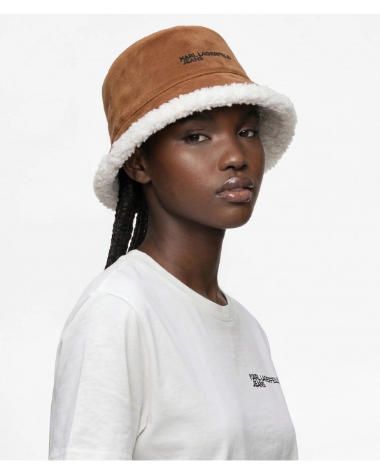 Karl Lagerfeld Jeans Suede Reversible Bucket Brown Καπέλο
