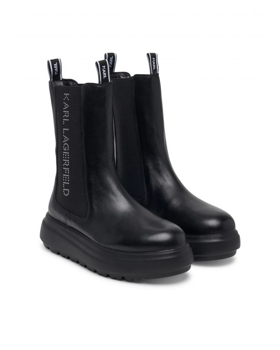Karl Lagerfeld Jeans Katya Long Gore Studs Leather Black Μποτάκια