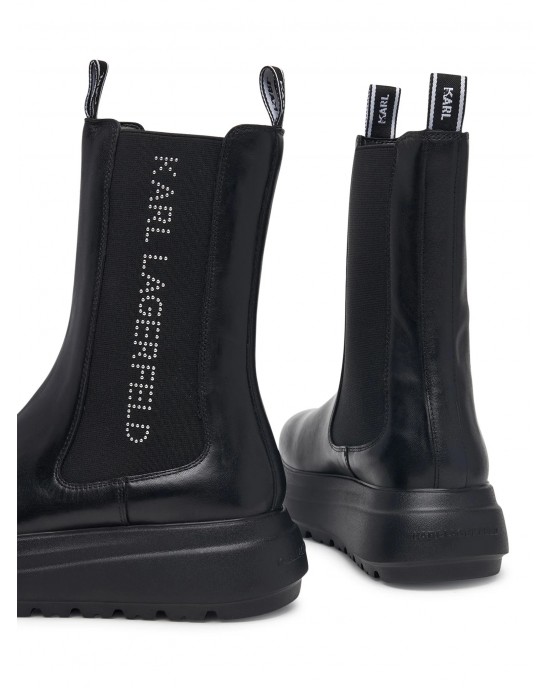 Karl Lagerfeld Jeans Katya Long Gore Studs Leather Black Μποτάκια