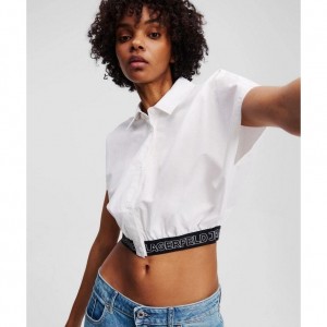 Karl Lagerfeld Cropped Woven White Πουκάμισο