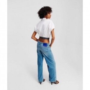 Karl Lagerfeld Cropped Woven White Πουκάμισο