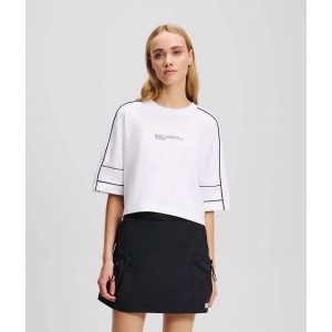 Karl Lagerfeld Piping Detail Cropped T-shirt White Μπλούζα