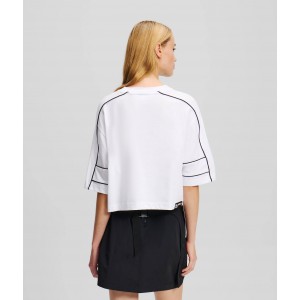 Karl Lagerfeld Piping Detail Cropped T-shirt White Μπλούζα