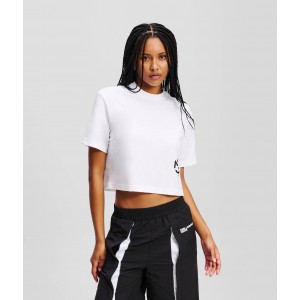 Karl Lagerfeld Monogram Cropped T-shirt White Μπλούζα