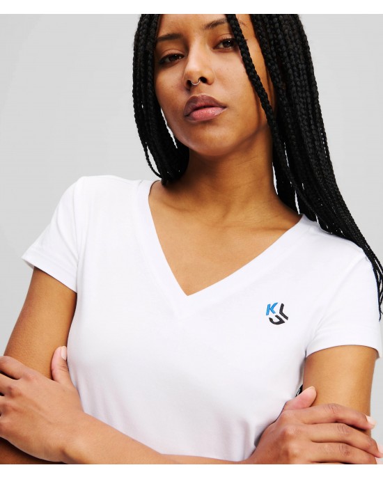 Karl Lagerfeld Slim Fit V-Neck T-shirt White Μπλούζα