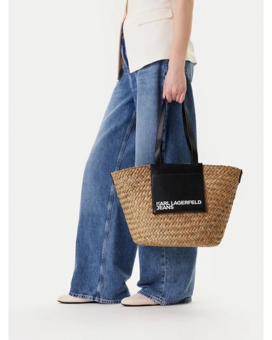 Karl Lagerfeld Raffia Tote Natural/Black Τσάντα Karl Lagerfeld Raffia Tote Natural/Black Τσάντα