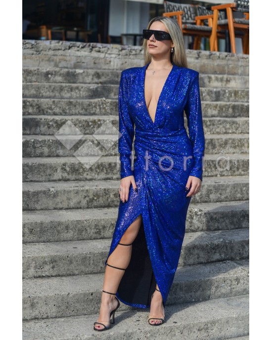 Kramma Sequin Maxi Φόρεμα Μπλε Ρουά