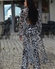 Kramma Animal Print Black/White Open Back Longsleeve Tailed Πουκάμισο