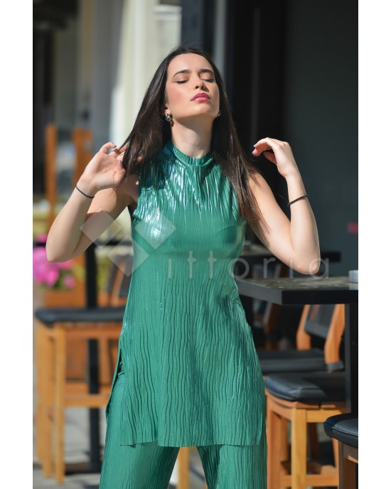Kramma Shimmer Pleated Mint Sleeveless Μπλούζα/Φόρεμα & Παντελόνι