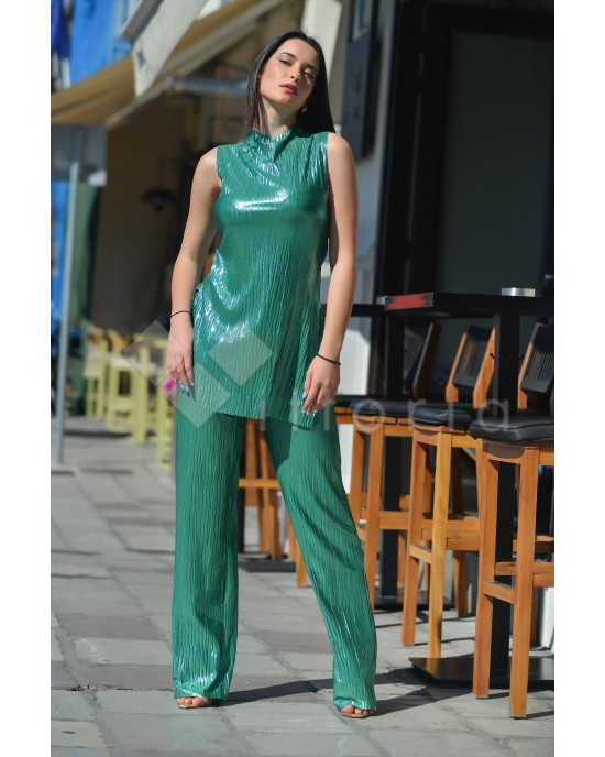 Kramma Shimmer Pleated Mint Sleeveless Μπλούζα/Φόρεμα & Παντελόνι