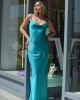 Kramma Drape Open Back Satin Maxi Turquoise Φόρεμα