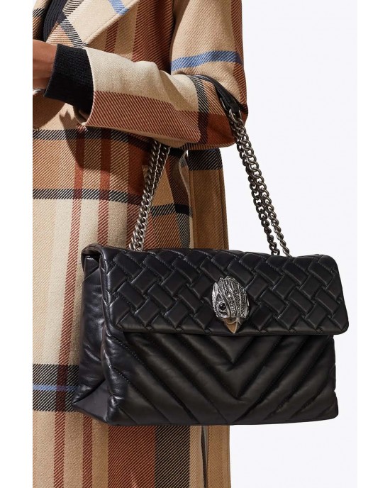 Kurt Geiger Leather XXL Kensington Black Leather Τσάντα Ώμου
