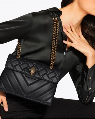 Kurt Geiger Kensington Black Leather Τσάντα Ώμου