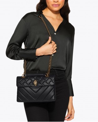Kurt Geiger Kensington Black Leather Τσάντα Ώμου