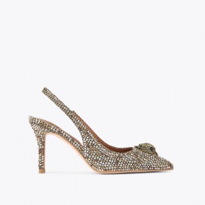 Kurt Geiger Belgravia High Sling Crystal Heels Beige Γόβες