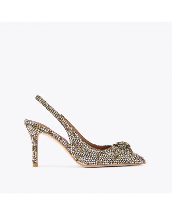 Kurt Geiger Belgravia High Sling Crystal Heels Beige Γόβες