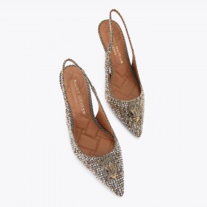 Kurt Geiger Belgravia High Sling Crystal Heels Beige Γόβες
