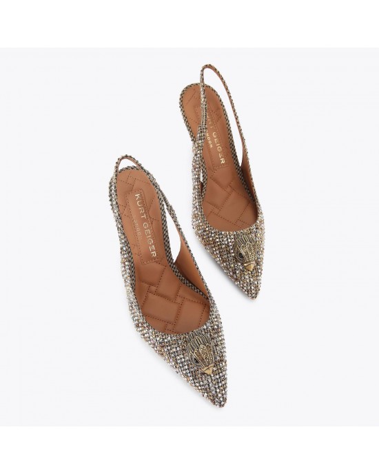 Kurt Geiger Belgravia High Sling Crystal Heels Beige Γόβες