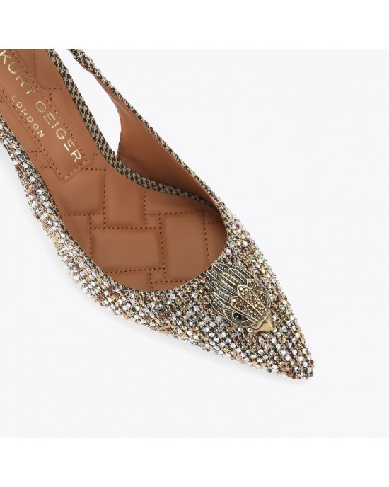 Kurt Geiger Belgravia High Sling Crystal Heels Beige Γόβες