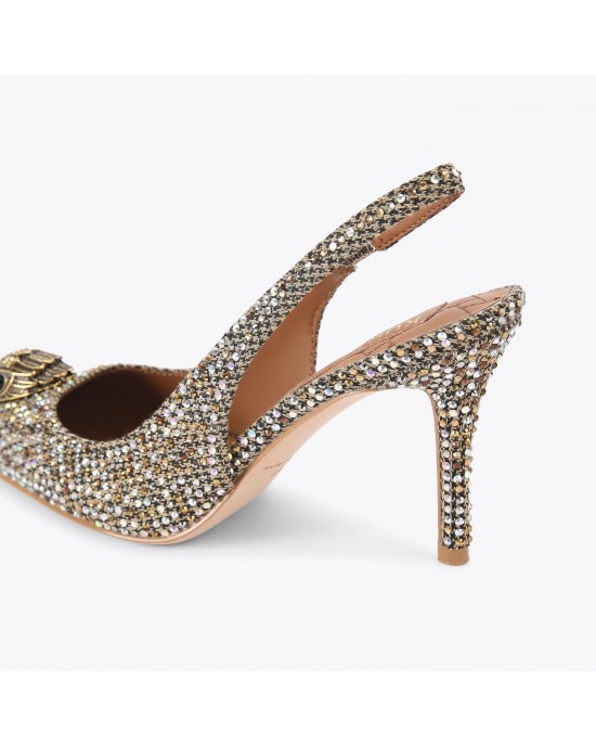 Kurt Geiger Belgravia High Sling Crystal Heels Beige Γόβες