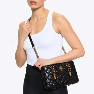 Kurt Geiger Square Kensington Black Leather Τσάντα