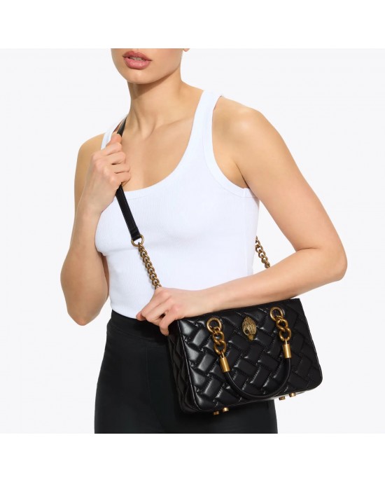 Kurt Geiger Square Kensington Black Leather Τσάντα