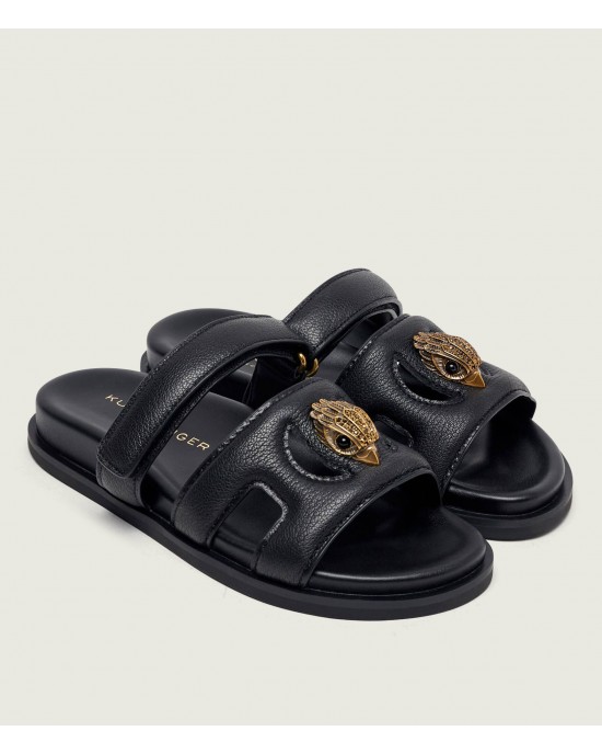Kurt Geiger Eagle Cut Out Flat Black Σανδάλια