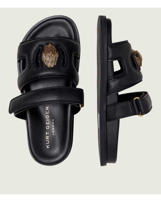 Kurt Geiger Eagle Cut Out Flat Black Σανδάλια