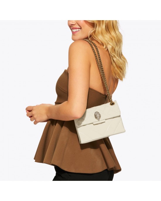 Kurt Geiger Leather Mini Kensington Patent Cream Τσάντα Ώμου