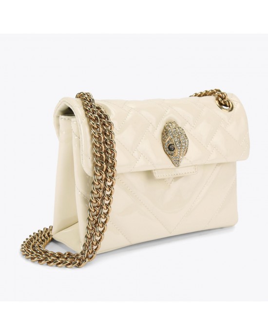 Kurt Geiger Leather Mini Kensington Patent Cream Τσάντα Ώμου
